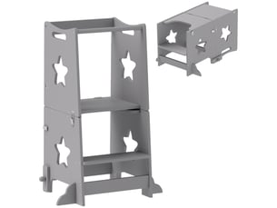 Échelle montessori convertible en table et chaise avec barre de sécurité, en bois, 60 x 44,5 x 86 cm, gris