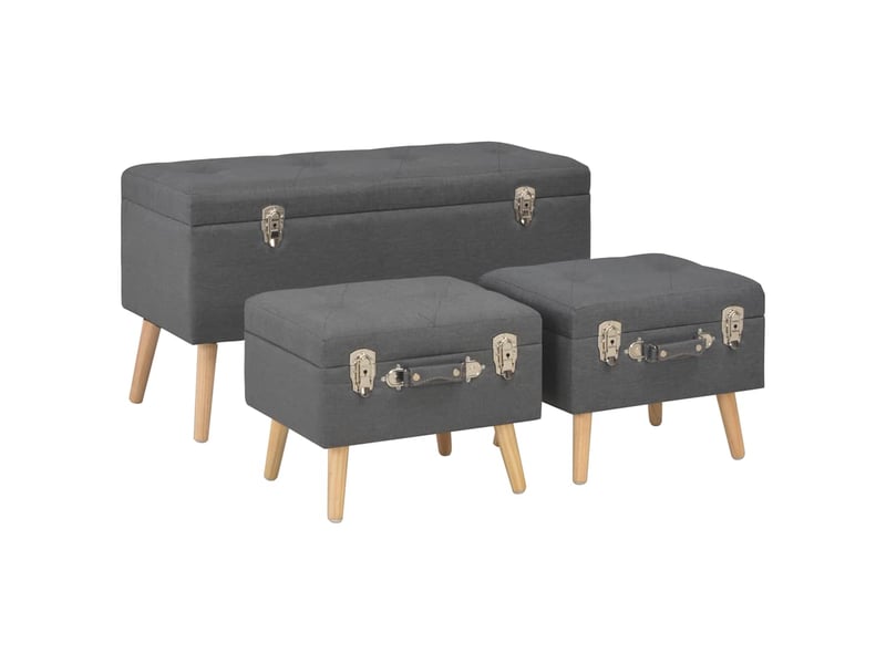  Lot de 3 tabourets de rangement gris foncé tissu  - Conforama B