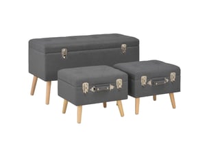 Lot de 3 tabourets de rangement gris foncé tissu
