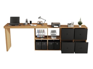 Bureau d'angle avec plateau pivotant à 360° – configuration en l ou droite modulable, meuble en mdf avec plateau et pieds renforcés de 4 cm, 4 niches et 4 tiroirs de rangement, table informatique et bureau polyvalent