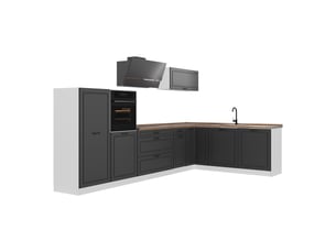 Vicco cuisine en angle, anthracite campagneblanc, 347 x cm plan de travail chêne doré