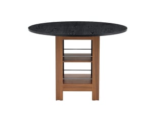 Table ronde 100 cm avec rangement – placage noyer, piètement métal, 2-4 pers, idéal cuisinepetit espace