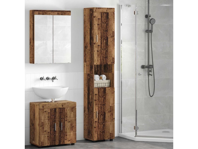 Ensemble d'armoire de salle de bain tulum bois ancien cf62974 - Conforama B