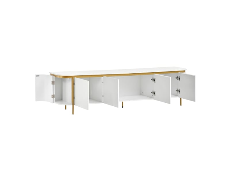  Meuble tv mdf pieds en métal, 6 portes, extrémités arrondies, passe-câbles, design salon  - Conforama D