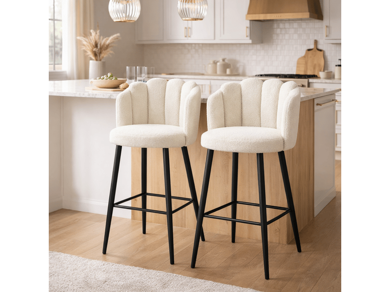 Lot de 2 tabourets de bar – tissu bouclé – dossier et repose-pieds - Conforama B