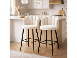 Lot de 2 tabourets de bar – tissu bouclé – dossier et repose-pieds