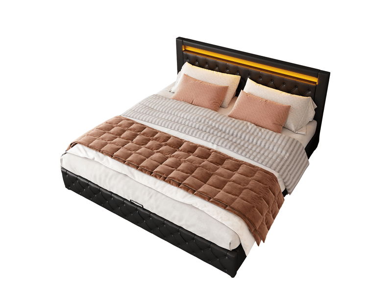  Lit coffre 180x200 cm en pu noir avec led, sommier inclus Fay Lum - Conforama A