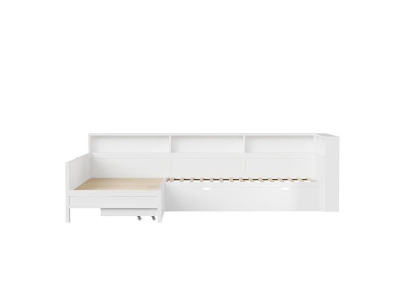 Lit enfant 90x200 cm gigogne en l avec led, prise usb-c, mdf blanc, sans matelas  - Conforama D