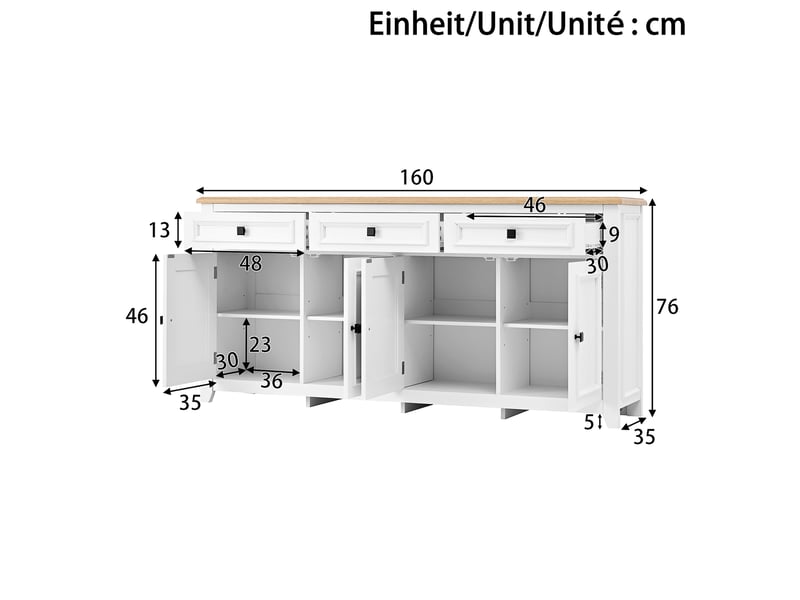 Buffet moderne simple 160 cm - rangement spacieux pour salon - meuble épuré 160x35x76 cm - Conforama D