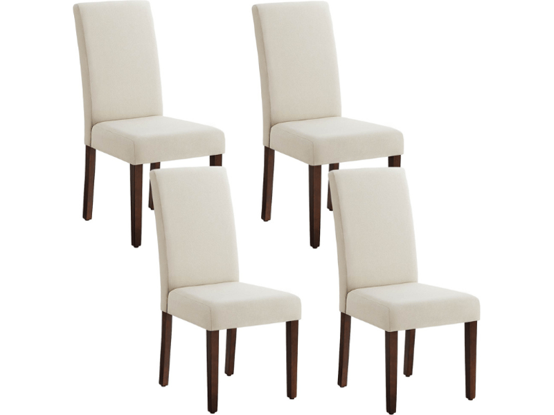  Lot de 2 chaises de salle à manger haut dossier assise épaisse 58 x 48 x 100 cm en bois d'hévéa blanc crème 12_0013054  - Conforama A