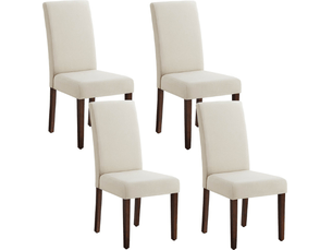 Lot de 2 chaises de salle à manger haut dossier assise épaisse 58 x 48 x 100 cm en bois d'hévéa blanc crème 12_0013054