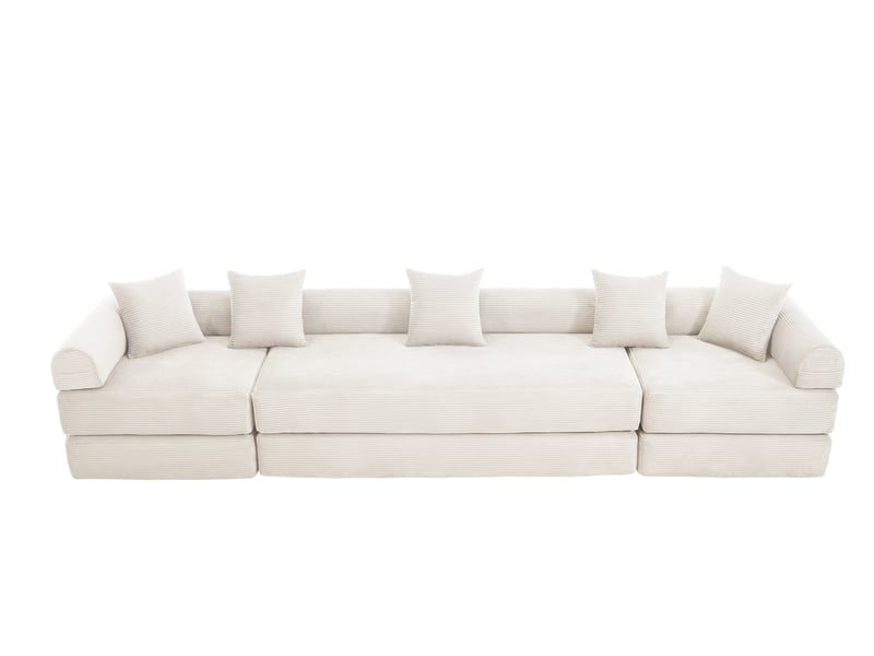  Canapé d'angle droit convertible 4 places tissu beige canapé d'angle beige - Conforama A