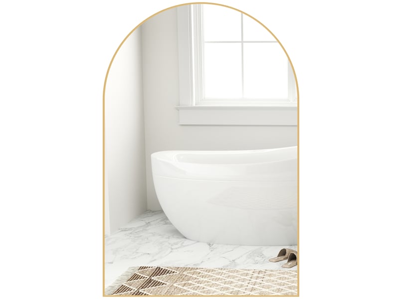  Miroir mural arqué miroir de salle de bain avec cadre en alliage d'aluminium pour chambre salon entrée 60 × 90 cm or  - Conforama B