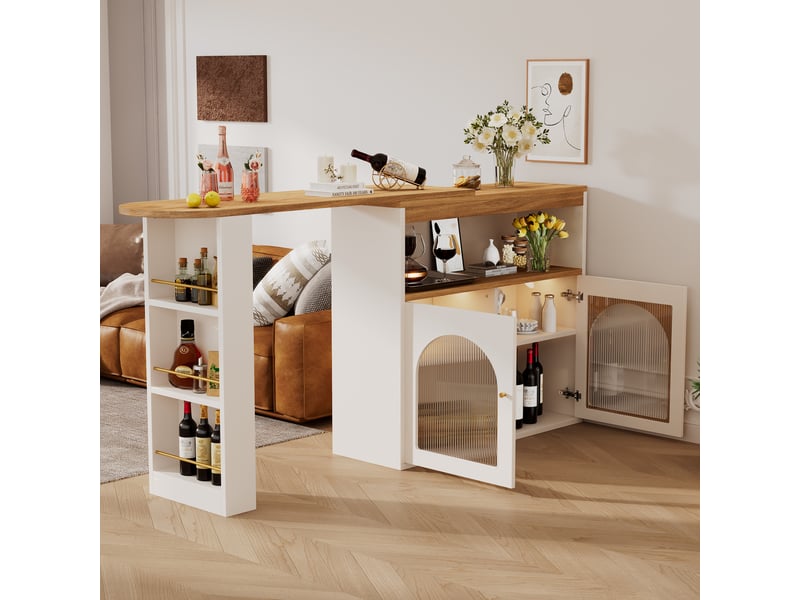  Ilot cuisine, buffet de cuisine avec rangements intégrés, plateau extensible, pivotant à 360°, dimensions 138 à 193 x 39 x 105 cm, mdf, blanc  - Conforama D