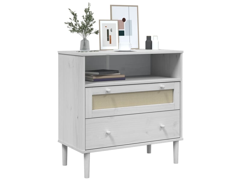  Buffet - bahut - meuble de rangement senja aspect rotin blanc 80x40x80 cm bois massif de pin  - Conforama C
