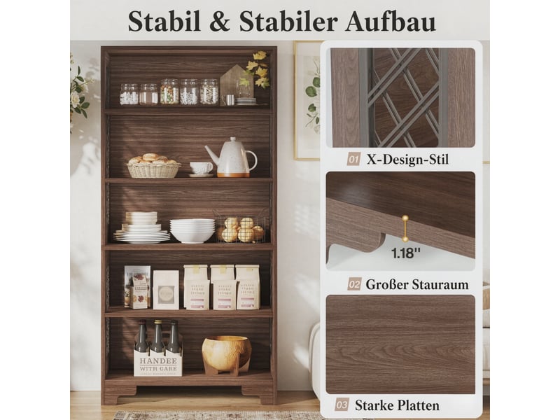  Bibliothèque étagère de rangement avec motifs en x marron 80 x 30 x 180 cm T5828P578029 - Conforama D
