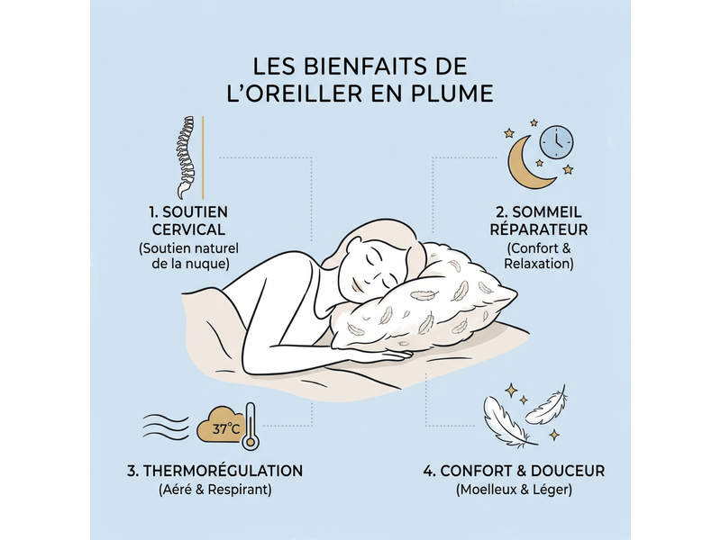 Oreiller blanc 100% plume de canard - 40 x 70 cm - housse bonne fête - collection blanc C07-ORP04 40/70 - Conforama E