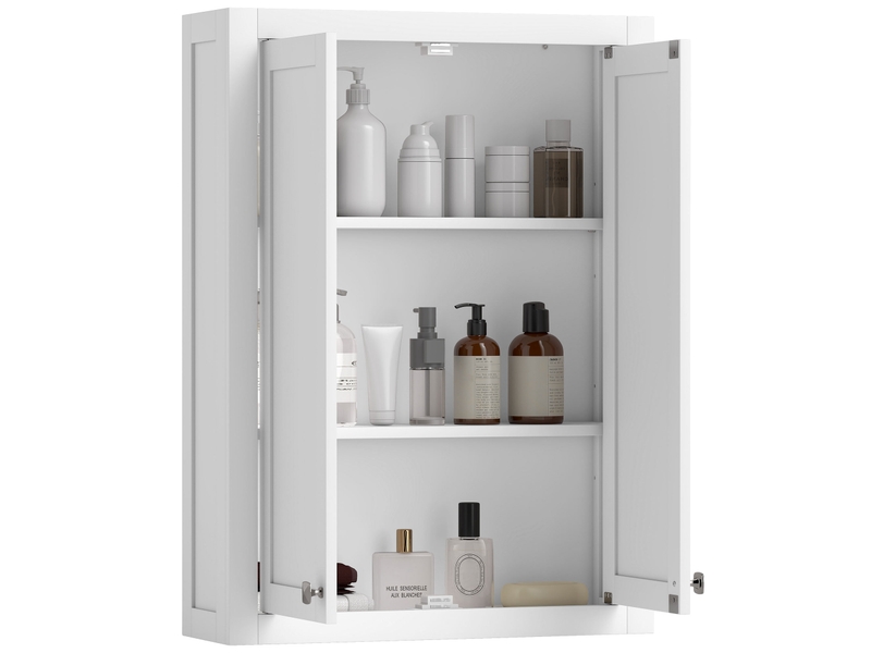  Armoire murale de salle de bain 2 portes et étagères blanc 61 x 20 x 84 cm  - Conforama A