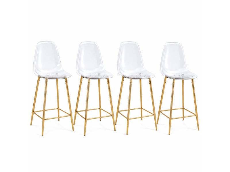  Tabouret de bar transparent avec repose-pieds et base métallique, design moderne en plastique doré  - Conforama A