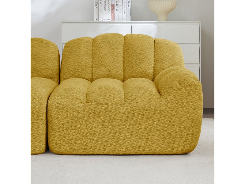 Canapé panoramique coquille 2 places, 2 poufs jaune – 210 x 165 x 79 cm Fay Lum - Conforama E
