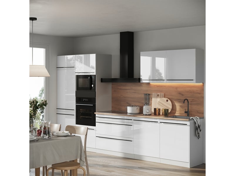  Vicco cuisine, blanc haute brillanceblanc, 340cm plan de travail marbre  - Conforama C