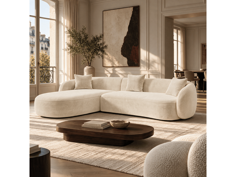  Canapé d'angle gauche 4 places en velours texturé crème celine 1CELAGVTCR - Conforama B