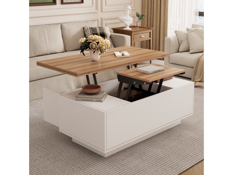  Table basse relevable avec 2 plateaux, 2 portes et rangement dissimulé pour salon, 100 × 50 × 55,5 cm  - Conforama C