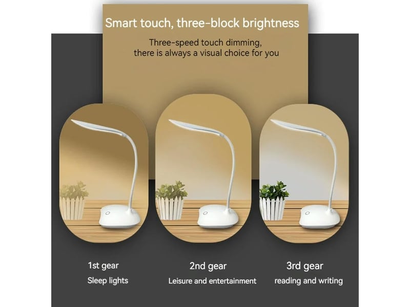 Lampadaire de bureau portable, rechargeable – variateur tactile, protection oculaire, pour étude et travail-blanc  - Conforama E