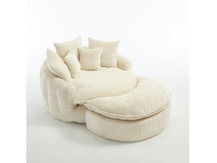 Fauteuil convertible modulable avec coussins et doubles accoudoirs, en polyester beige, 190,5 × 138 × 84,84 cm