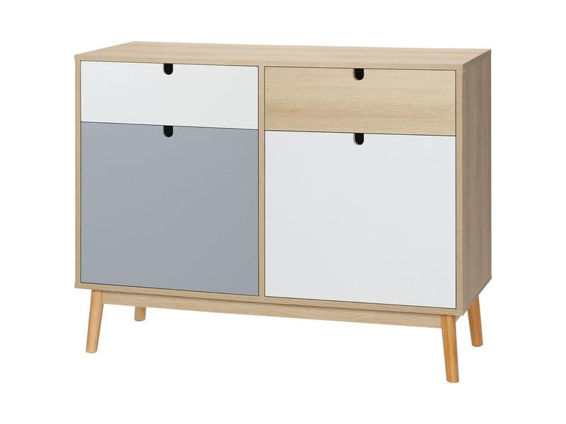  Buffet bas 2 portes et 2 tiroirs en mdf, pieds en bois de pin, 100x40x79,5 cm, multicolore 838-088 - Conforama D