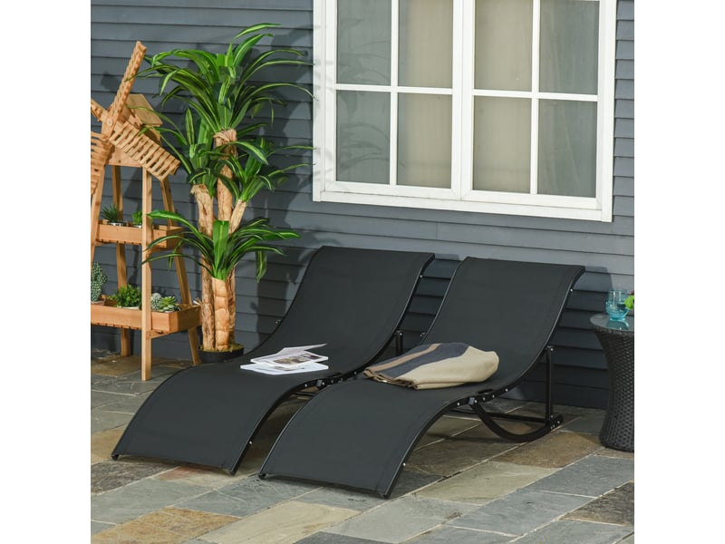  Ensemble de 2 chaises longues pliantes de jardin, en aluminium et textilène, 61 x 165 x 63 cm  - Conforama B