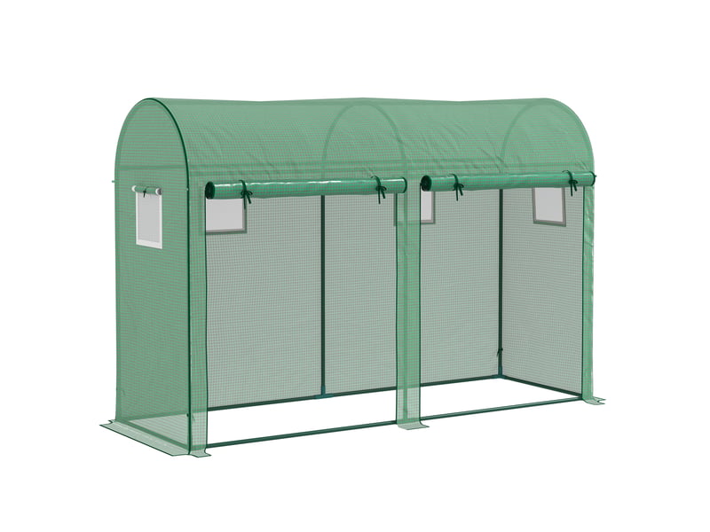  Serre tunnel de jardin 300x100x200 cm – verte – structure acier, 4 fenêtres et double porte enroulable  - Conforama A