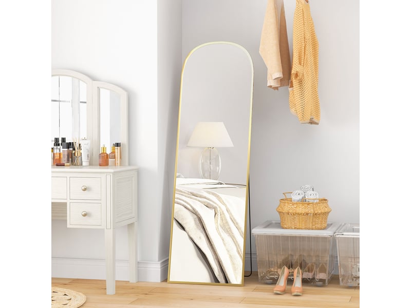  Miroir moderne sur pied et mural en alliage d'aluminium avec support pliable, 50 x 170 cm, doré  - Conforama D