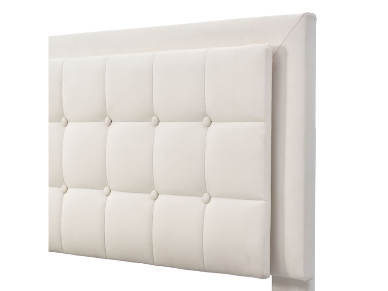  Lit coffre 140x200 cm blanc simili-cuir avec éclairage led et sommier à lattes – style contemporain, sans matelas  - Conforama E