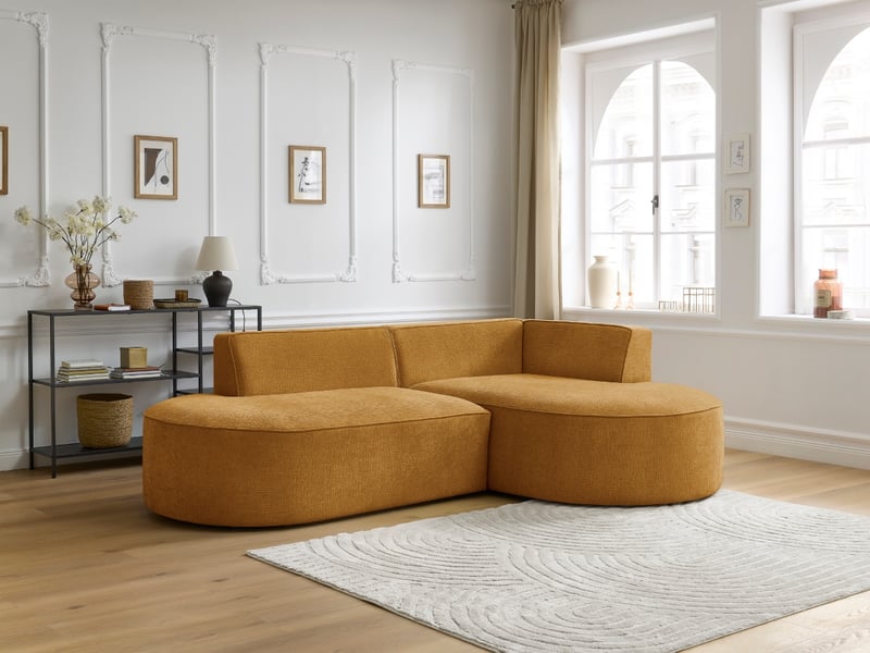  Bobochic canapé d'angle fixe rousseau tissu texturé jaune  angle droit ROUSSEAU - Conforama C