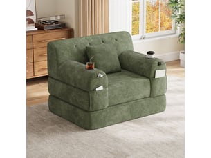 Canapé-lit 1 place format compact couchage d'appoint revêtement en velours côtelé dossier haut cadre métallique mousse haute densité 2 porte-gobelets 4 poches latérales coloris vert