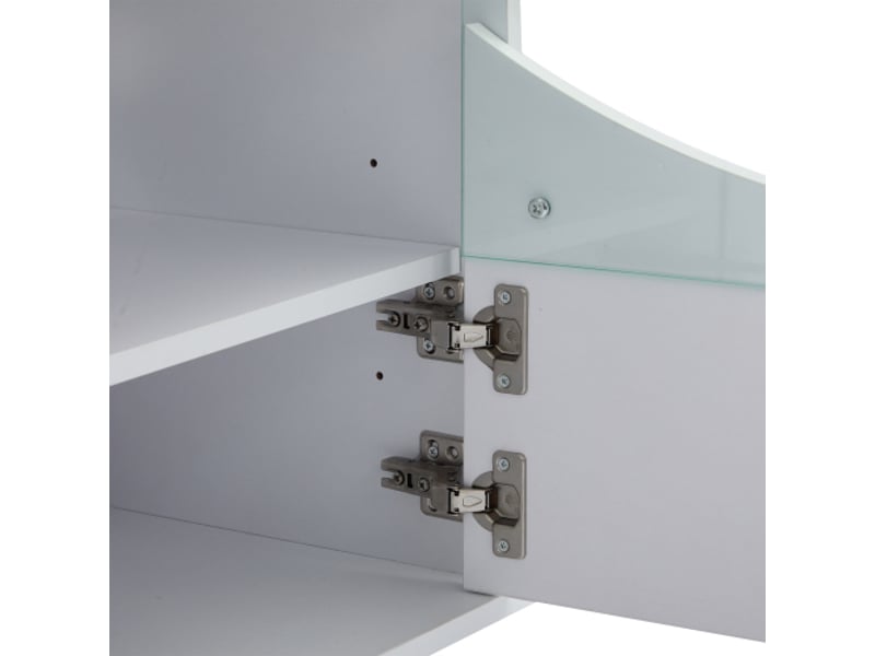  Meuble tv incurvé blanc brillant avec porte en verre trempé et éclairage led – 175×38×51 cm – salon &amp; chambre  - Conforama D