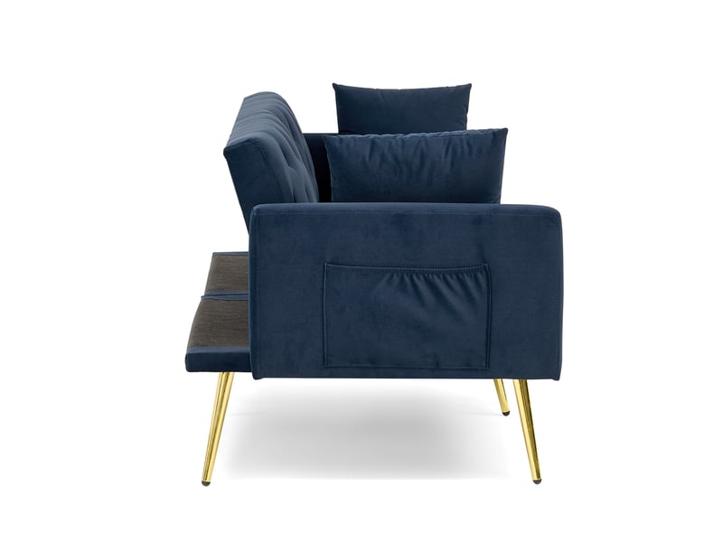  Canapé 2 places, canapé de salon, en velours, bleu, dossier réglable 3 positions, 2 coussins inclus, design moderne, pieds en métal  - Conforama B