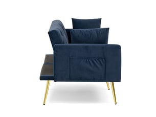 Canapé 2 places, canapé de salon, en velours, bleu, dossier réglable 3 positions, 2 coussins inclus, design moderne, pieds en métal