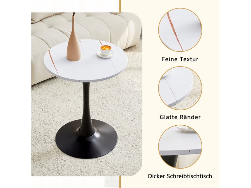 Table ronde,60x60x72 cm,style mid-century,mdf,blanc et métal noir - Conforama E