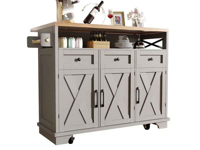  Îlot de cuisine 118x43-80x98 cm avec rangement multifonction mdf et métal gris  - Conforama B