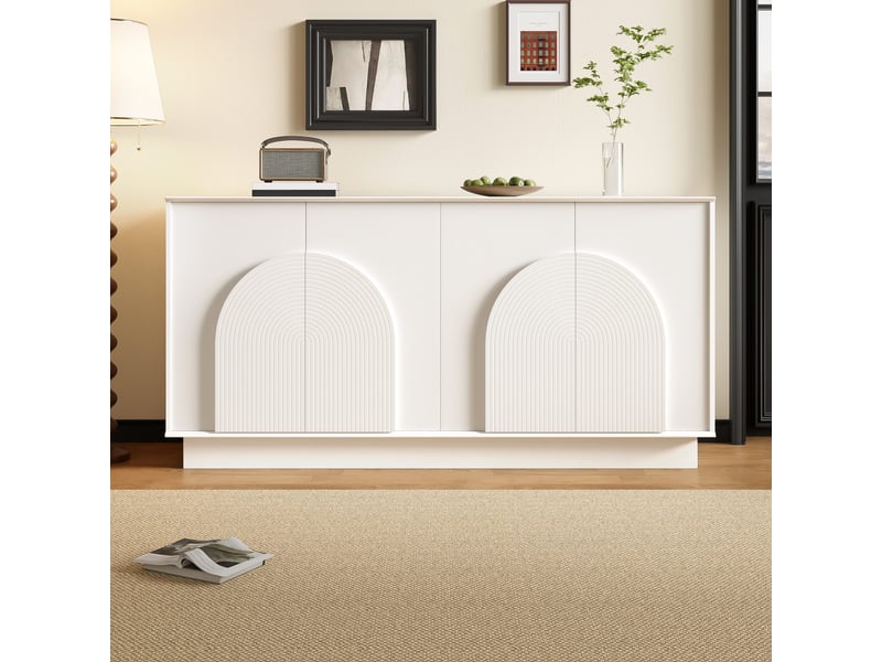  Buffet blanc moderne, meuble décoratif d'entrée, meuble de rangement 4 portes pour salon et salle à manger, finition mate, mdf  - Conforama B