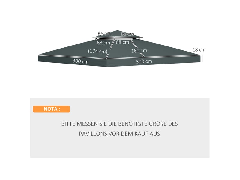  Toile de rechange pour pavillon 3x3 m – gris anthracite – polyester déperlant, double niveau  - Conforama C