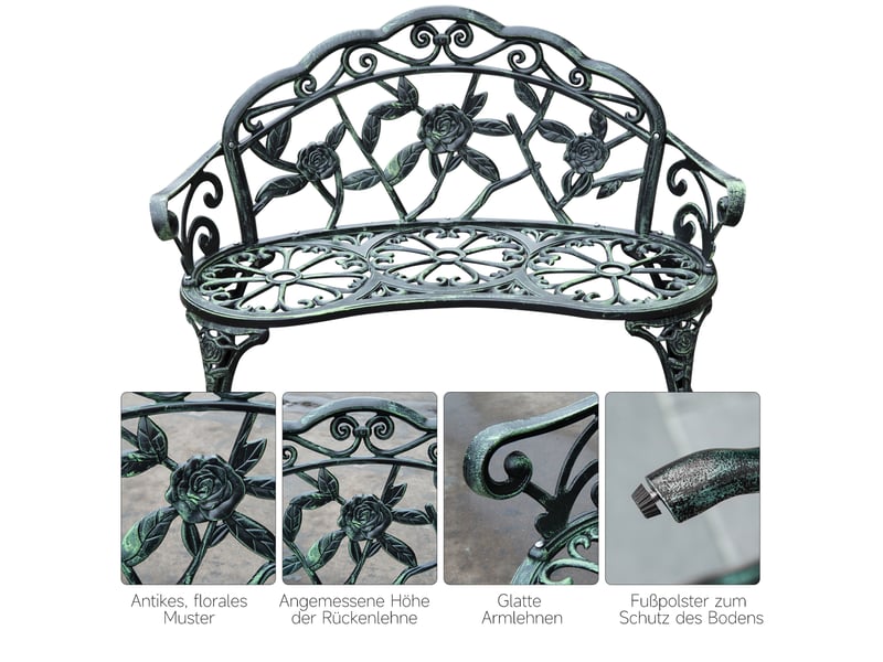  Banc de jardin 2 places en métal vert antique 100 x 54 x 78 cm  - Conforama E