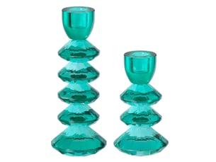 Lot de 2 bougeoirs en verre brahim 21cm turquoise