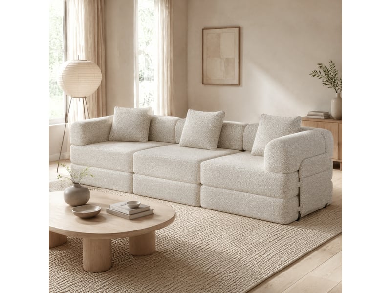  Canapé modulable 274x91,4x69,8cm, accoudoir avec rangement, canapé de salon, structure en métal, tissu chenille, kaki  - Conforama E
