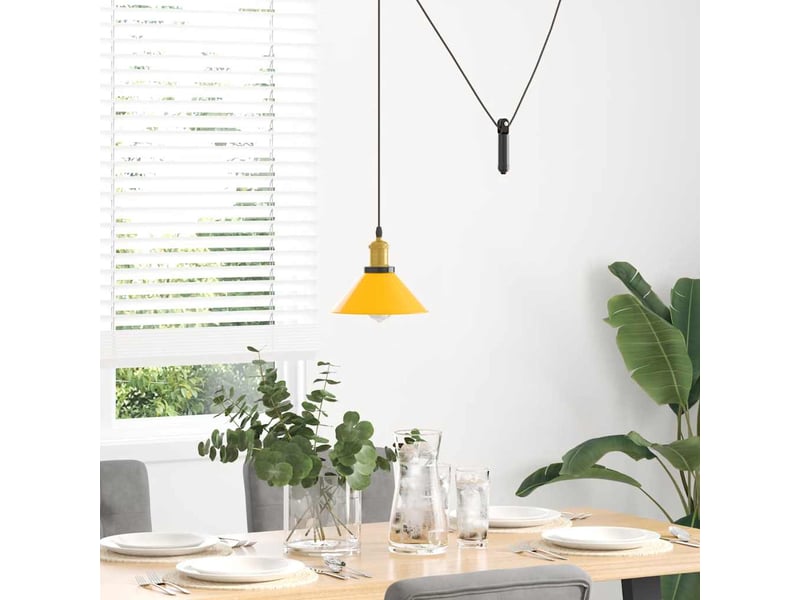 Lampe suspendue, suspension luminaire réglable hauteur e27 jaune brillant ø22cm métal - Conforama C