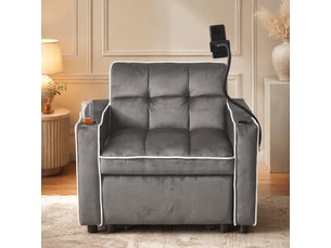 Fauteuil convertible 3 en 1 avec dossier réglable et porte-gobelets en velours gris foncé, 83 × 167 × 76 cm