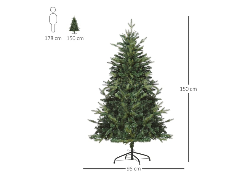 Sapin de noël artificiel de 150 cm, sapin artificiel à 946 branches, décoration de noël avec support en métal pour usage intérieur  - Conforama C