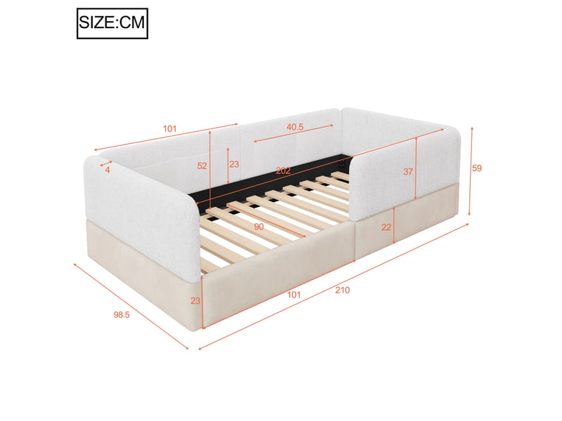  Lit simple 90x200 cm rembourré blanc avec barrières et 4 poches  - Conforama C
